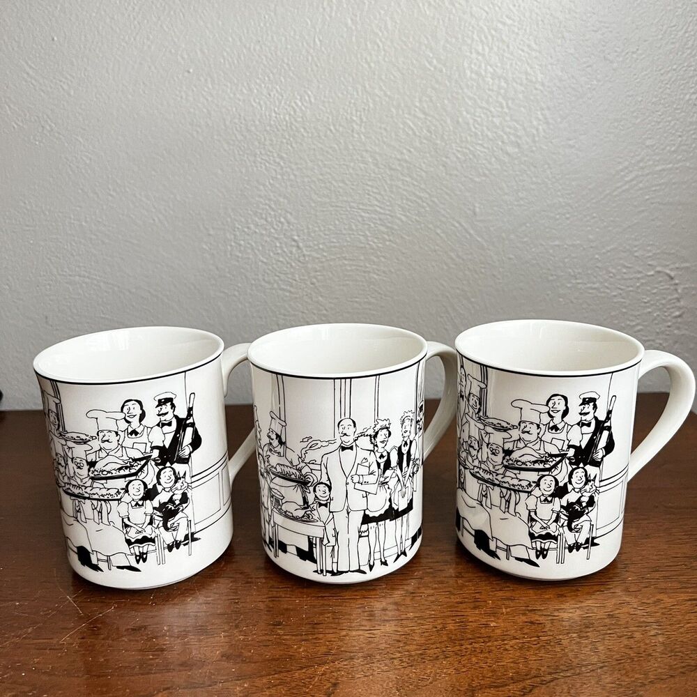 Epoch Le Restaurant Gastones Coffee Mug Lot of 3 French Bistro 4" Tall Cup